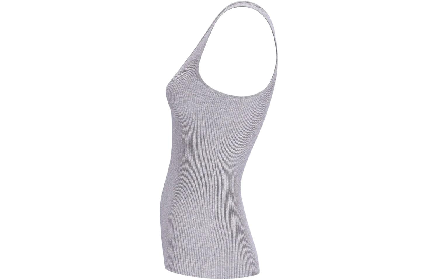 Shop (W) MIU MIU SS24 Tank Top Kelabu Slim-Fit Tanpa Lengan dengan Logo. MMV186-14HI-F0OA3