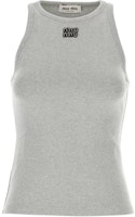 (Women) MIU MIU SS24 Grey Letter Intarsia Crewneck Sleeveless Sweater. MJT678-15NL-F0031-SOOO (Women) MIU MIU SS24 Grey Letter Intarsia Crewneck Sleeveless Sweater. MJT678-15NL-F0031-SOOO