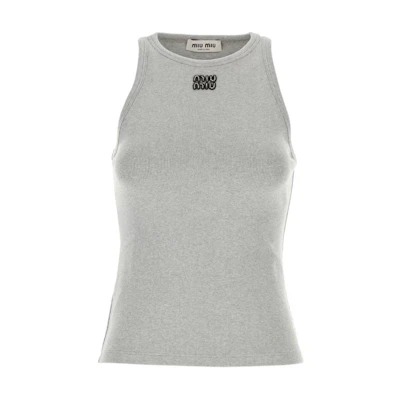 (Women) MIU MIU SS24 Grey Letter Intarsia Crewneck Sleeveless Sweater. MJT678-15NL-F0031-SOOO