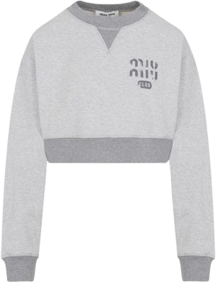 (W) MIU MIU SS24 灰色标志印花短款长袖圆领卫衣 MJL779-14EJ-F0031-S-OOO Order (W) MIU MIU SS24 灰色标志印花短款长袖圆领卫衣 MJL779-14EJ-F0031-S-OOO