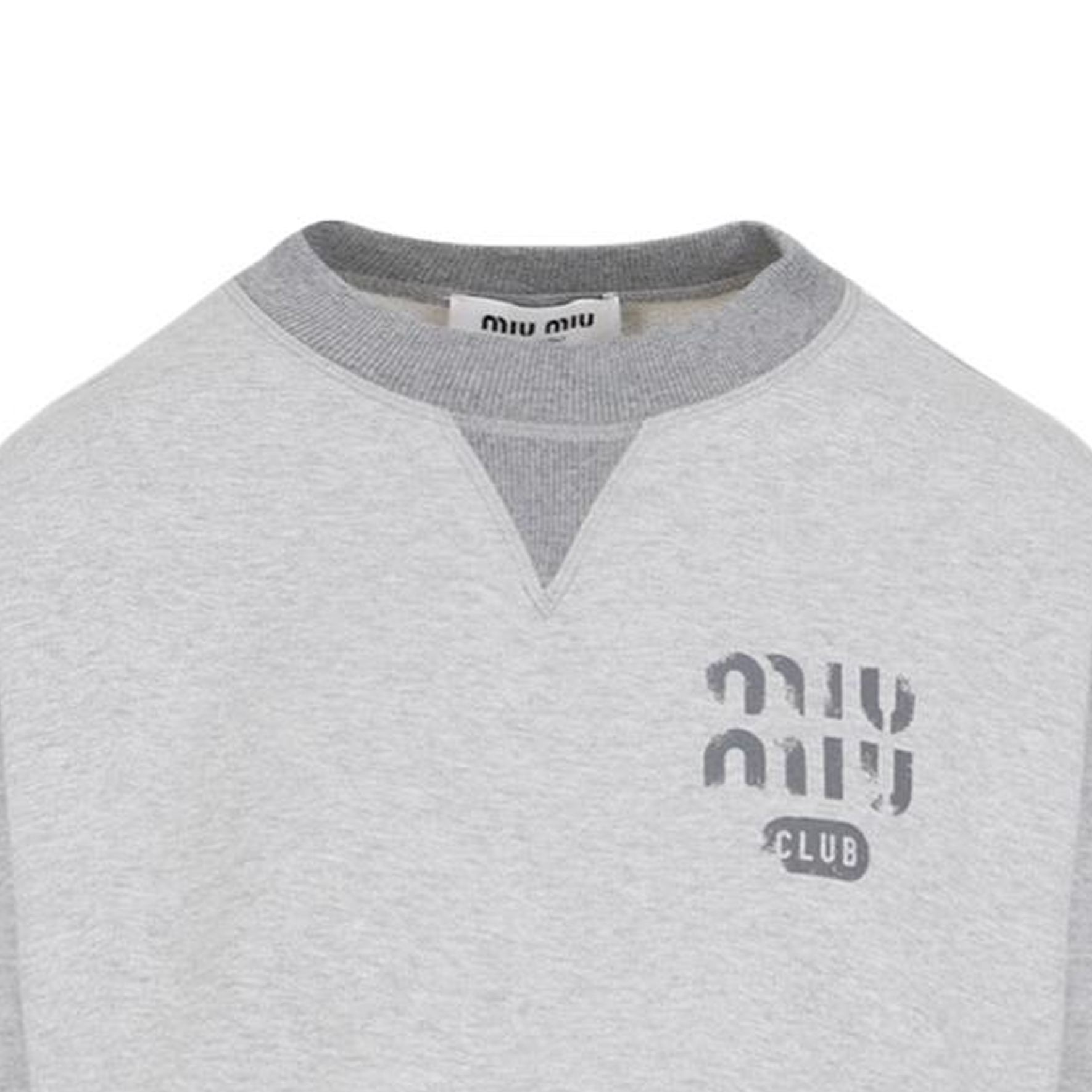 Shop (W) MIU MIU SS24 灰色标志印花短款长袖圆领卫衣 MJL779-14EJ-F0031-S-OOO