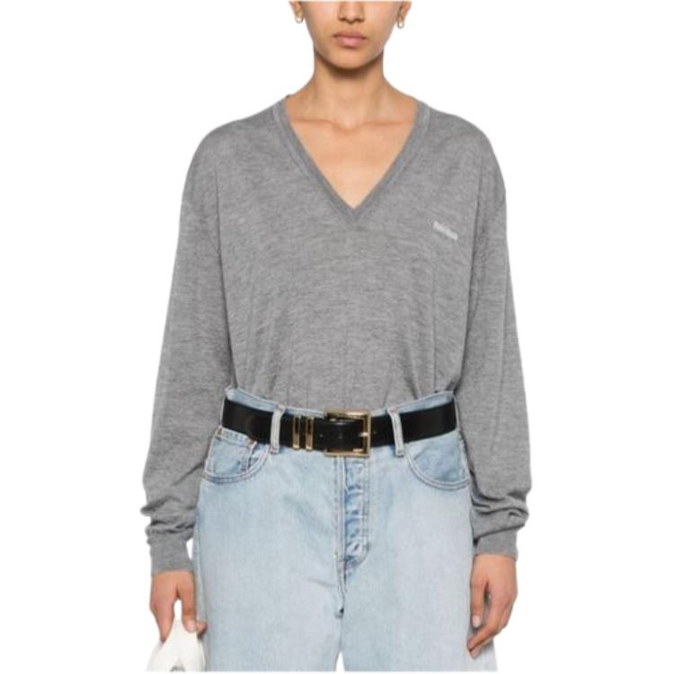 Lookbook (W) MIU MIU SS24 灰色V领羊毛针织衫带logo刺绣 MML931-14VT-F0031-S-OOO