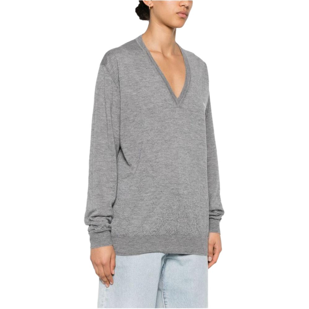 Purchase (W) MIU MIU SS24 灰色V领羊毛针织衫带logo刺绣 MML931-14VT-F0031-S-OOO