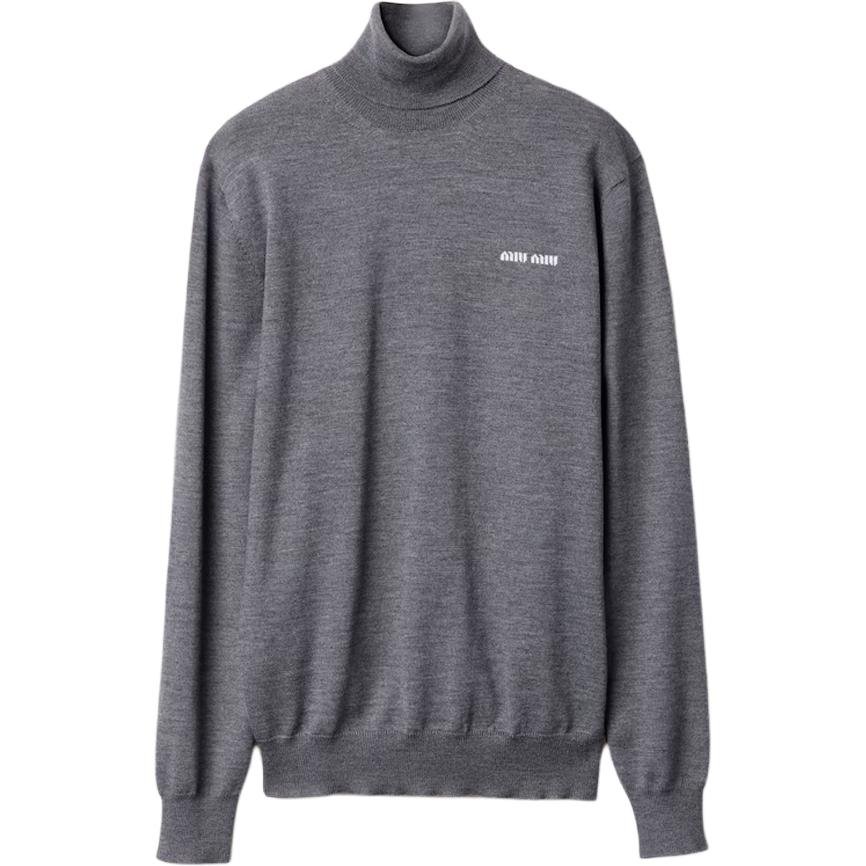 (Women) MIU MIU SS24  High-Neck Logo Knit Sweater Stone Gray. MMR423-13K2-F0480-S-232
