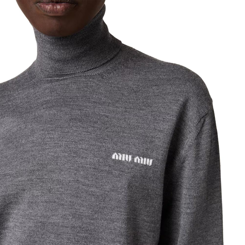 Details for (W) MIU MIU SS24 高领Logo针织毛衣 石灰色. MMR423-13K2-F0480-S-232