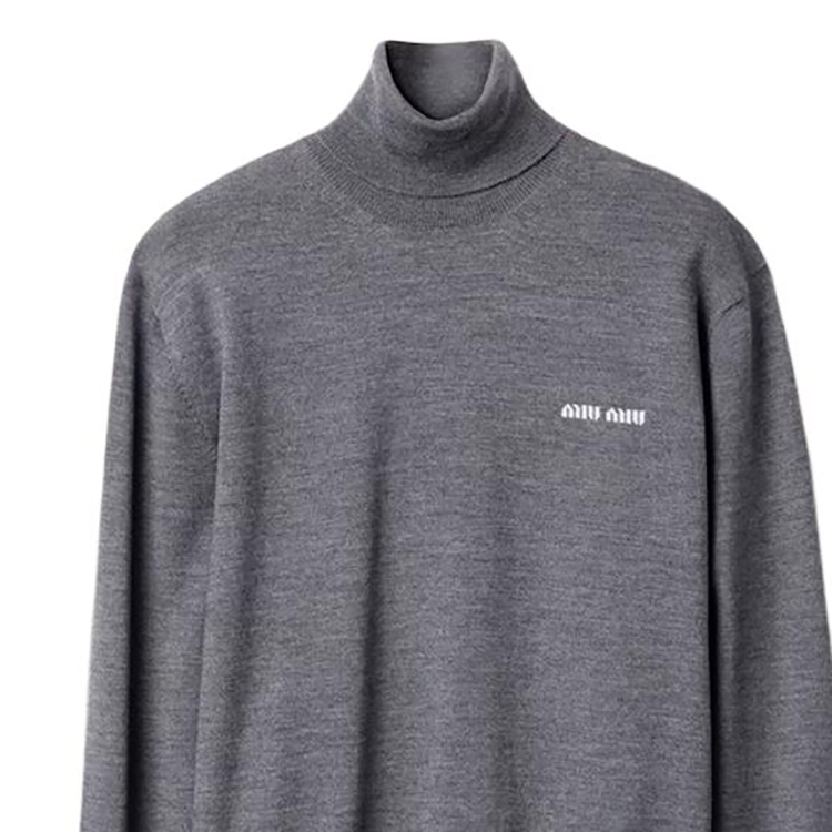 Sizing (W) MIU MIU SS24 高领Logo针织毛衣 石灰色. MMR423-13K2-F0480-S-232