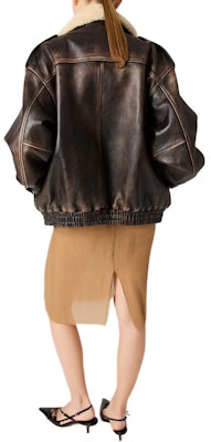 (Women) MIU MIU SS24 Letter Print Zipper Pilot Leather Jacket in Coffee Brown. MPV901-1134-F0201-S-OOO Shop (Women) MIU MIU SS24 Letter Print Zipper Pilot Leather Jacket in Coffee Brown. MPV901-1134-F0201-S-OOO