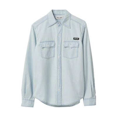 (Women) MIU MIU SS24 Logo Button-Up Casual Long-Sleeve Shirt Light Blue GWC115-14UT-F0076-S-OOO