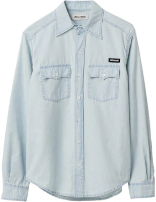 (W) MIU MIU 春夏24 标志长袖衬衫 浅蓝色 GWC115-14UT-F0076-S-OOO Order (W) MIU MIU 春夏24 标志长袖衬衫 浅蓝色 GWC115-14UT-F0076-S-OOO