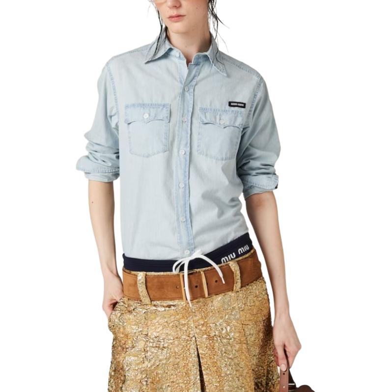 Lookbook (W) MIU MIU 春夏24 标志长袖衬衫 浅蓝色 GWC115-14UT-F0076-S-OOO