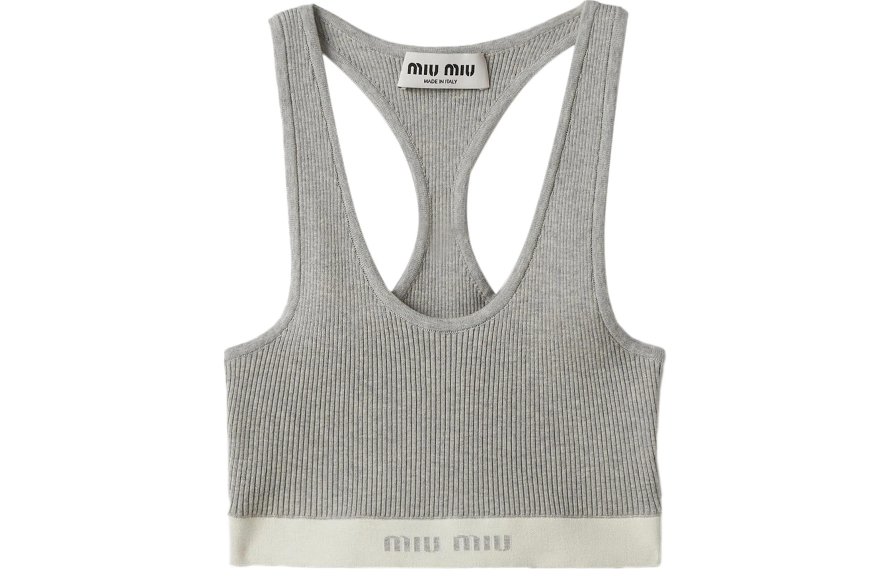 (Women) MIU MIU SS24  Logo Embroidered Crop Tank Top Light Grey MMV162-14HI-F00A3-S-OOO