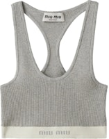 (Women) MIU MIU SS24 Logo Embroidered Crop Tank Top Light Grey MMV162-14HI-F00A3-S-OOO (Women) MIU MIU SS24 Logo Embroidered Crop Tank Top Light Grey MMV162-14HI-F00A3-S-OOO