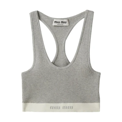 (Women) MIU MIU SS24 Logo Embroidered Crop Tank Top Light Grey MMV162-14HI-F00A3-S-OOO