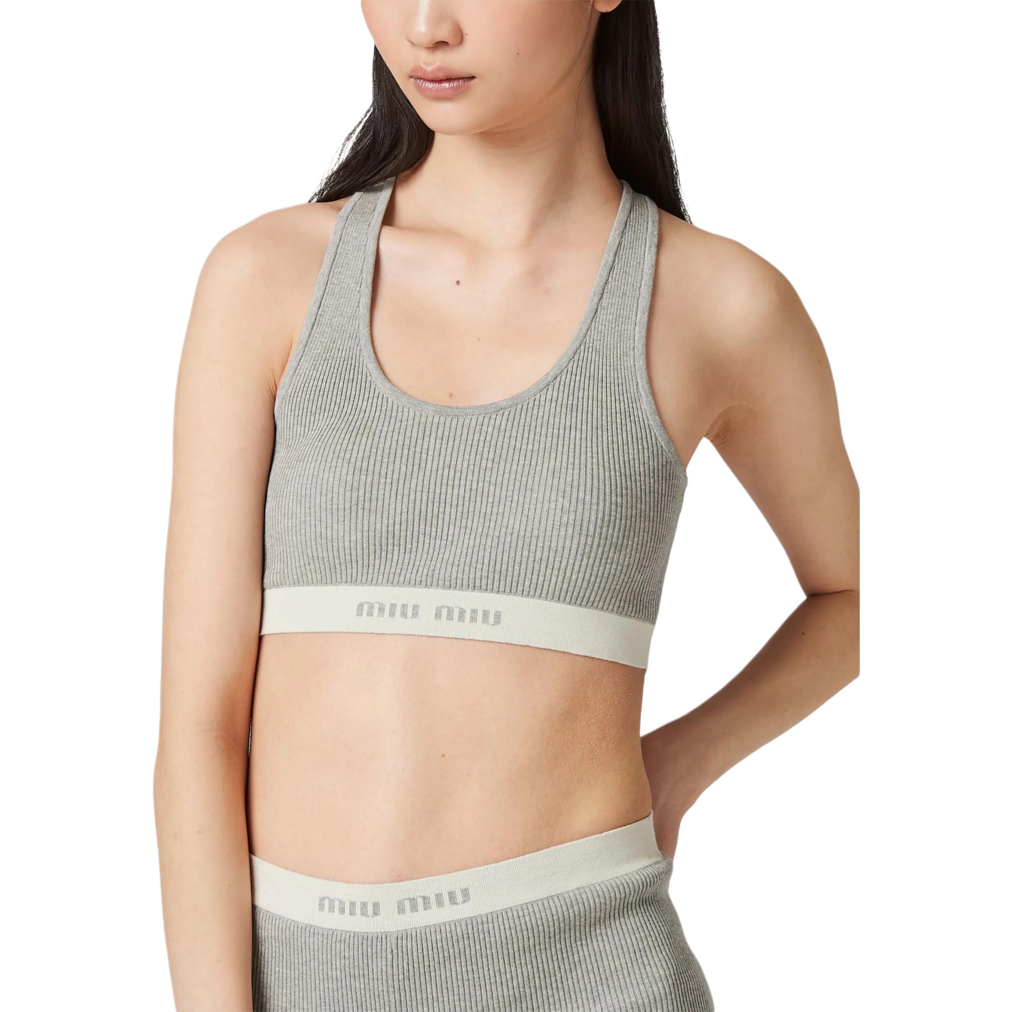 Lookbook (W) MIU MIU SS24 Logo Sulaman Crop Tank Top Kelabu Muda MMV162-14HI-F00A3-S-OOO