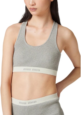 (W) MIU MIU SS24 Logo Sulaman Crop Tank Top Kelabu Muda MMV162-14HI-F00A3-S-OOO Lookbook (W) MIU MIU SS24 Logo Sulaman Crop Tank Top Kelabu Muda MMV162-14HI-F00A3-S-OOO