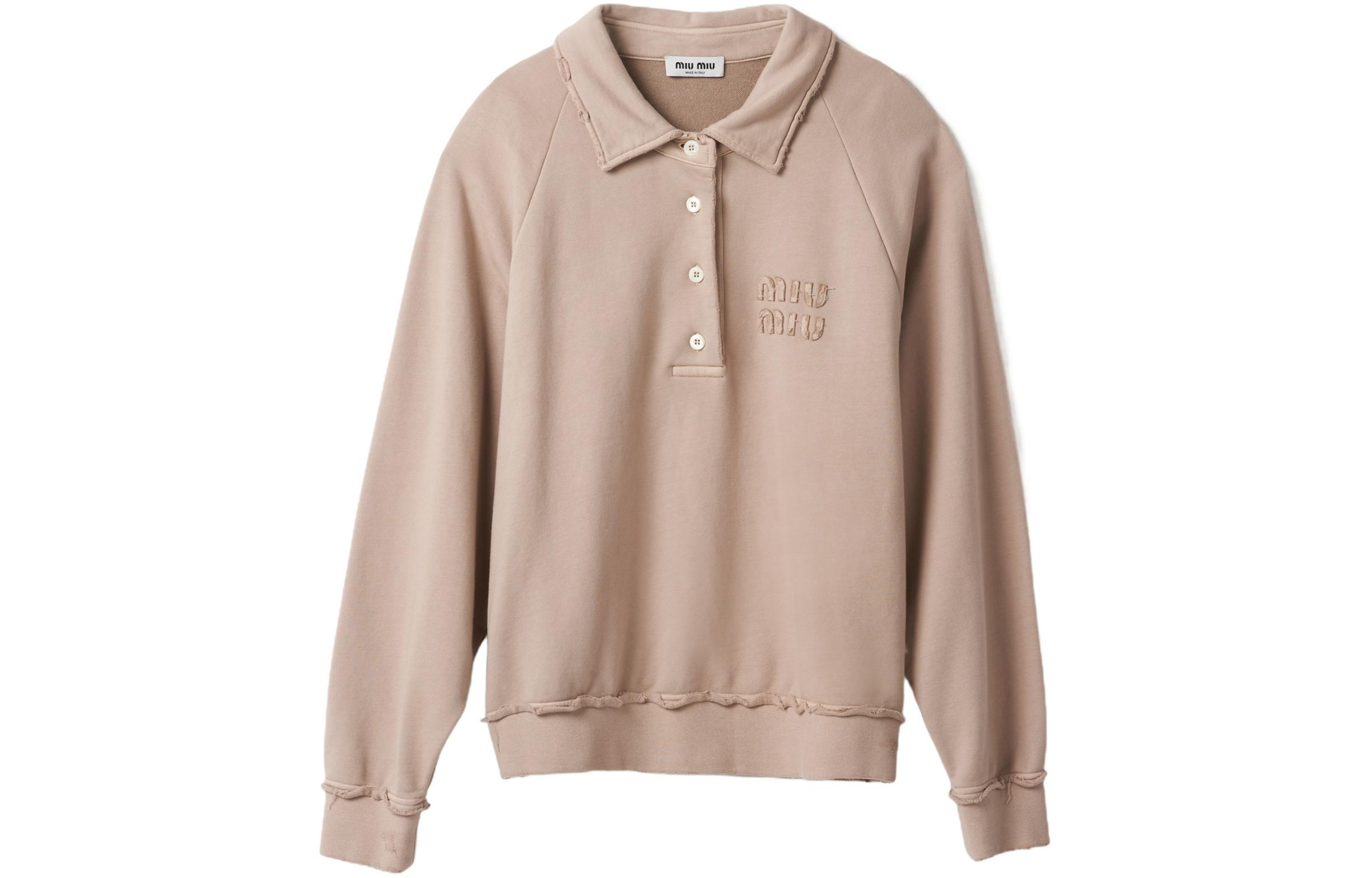 Order (W) MIU MIU SS24 Sweatshirt Lengan Panjang dengan Bordir Logo. MJL914-137J-F0627-S-231