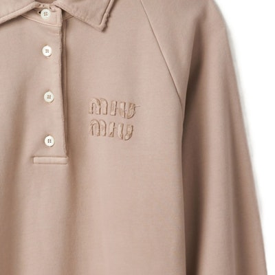 (W) MIU MIU SS24 Sweatshirt Lengan Panjang dengan Bordir Logo. MJL914-137J-F0627-S-231 Details for (W) MIU MIU SS24 Sweatshirt Lengan Panjang dengan Bordir Logo. MJL914-137J-F0627-S-231