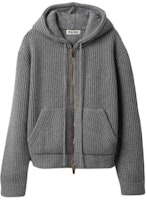 (Women) MIU MIU SS24 Marble Gray Knit Hoodie with Logo Embroidery. MMF830-14E7-F0K44-S-OOO (Women) MIU MIU SS24 Marble Gray Knit Hoodie with Logo Embroidery. MMF830-14E7-F0K44-S-OOO