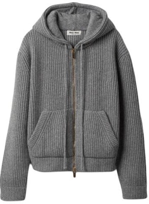 (Women) MIU MIU SS24 Marble Gray Knit Hoodie with Logo Embroidery. MMF830-14E7-F0K44-S-OOO Buy (Women) MIU MIU SS24 Marble Gray Knit Hoodie with Logo Embroidery. MMF830-14E7-F0K44-S-OOO