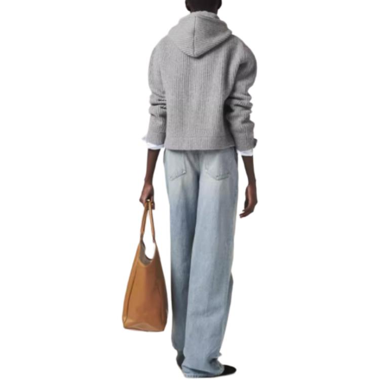 Shop (Women) MIU MIU SS24  Marble Gray Knit Hoodie with Logo Embroidery. MMF830-14E7-F0K44-S-OOO