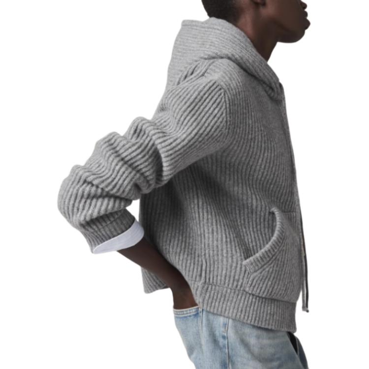 Purchase (Women) MIU MIU SS24  Marble Gray Knit Hoodie with Logo Embroidery. MMF830-14E7-F0K44-S-OOO