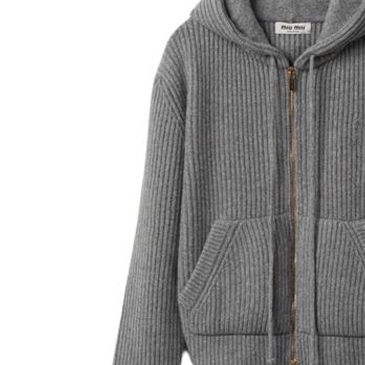 Sizing (Women) MIU MIU SS24  Marble Gray Knit Hoodie with Logo Embroidery. MMF830-14E7-F0K44-S-OOO