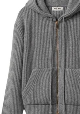 (Women) MIU MIU SS24 Marble Gray Knit Hoodie with Logo Embroidery. MMF830-14E7-F0K44-S-OOO Sizing (Women) MIU MIU SS24 Marble Gray Knit Hoodie with Logo Embroidery. MMF830-14E7-F0K44-S-OOO