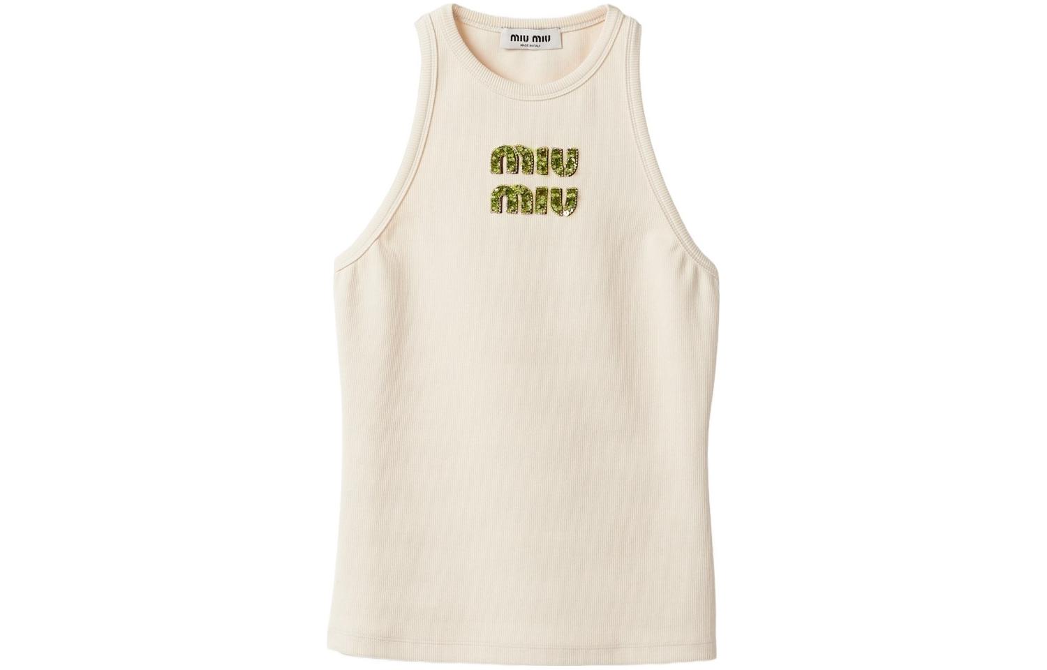 Order (W) MIU MIU SS24 天然无袖针织背心字母提花设计. MJT678-14AS-F066V-S-OOO