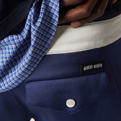 (Women) MIU MIU SS24 Navy Blue Logo Drawstring Waist Casual Shorts. MP1788-14N6-F0W99-S-OOO Details for (Women) MIU MIU SS24 Navy Blue Logo Drawstring Waist Casual Shorts. MP1788-14N6-F0W99-S-OOO