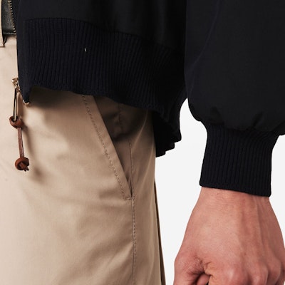 (Women) MIU MIU SS24 Navy Blue Logo Patch Zipper Loose-Fit Bomber Jacket. ML1051-12NS-F0008-S-OOO Details for (Women) MIU MIU SS24 Navy Blue Logo Patch Zipper Loose-Fit Bomber Jacket. ML1051-12NS-F0008-S-OOO