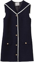 (Women) MIU MIU SS24 Navy Blue Sleeveless Contrast Trim Short Button Dress MF5260-13RL-F0008-S-OOO (Women) MIU MIU SS24 Navy Blue Sleeveless Contrast Trim Short Button Dress MF5260-13RL-F0008-S-OOO