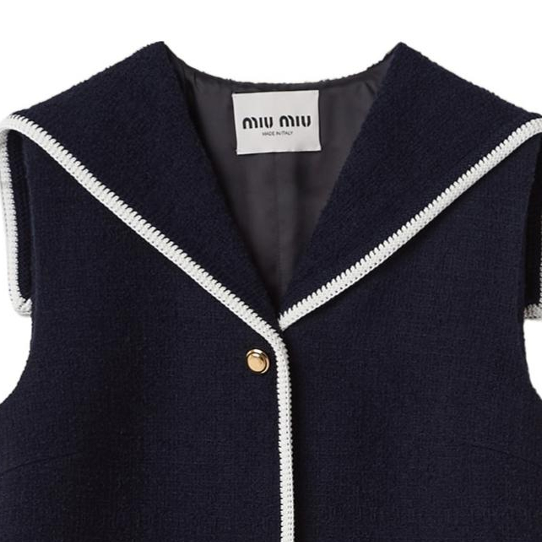 Purchase (W) MIU MIU SS24 海軍藍無袖對比邊短款鈕扣洋裝 MF5260-13RL-F0008-S-OOO