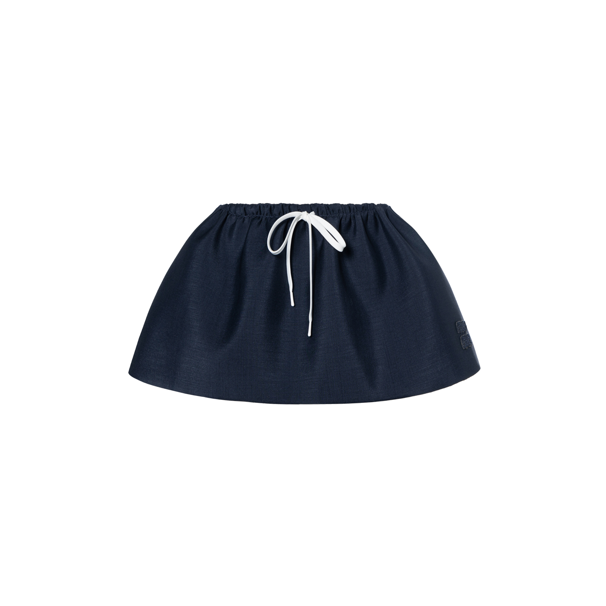 (Women) MIU MIU SS24  Navy Blue Solid Elastic Waist Mini Skirt Casual Wear MG2200-14Z0-F0124-S-OOO