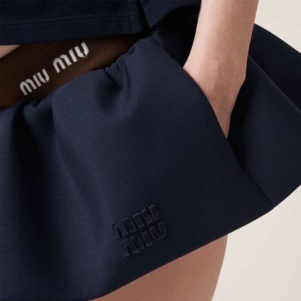 Sizing (W) MIU MIU SS24 海軍藍彈性腰迷你裙休閒穿搭 MG2200-14Z0-F0124-S-OOO