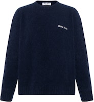 (Women) MIU MIU SS24 Navy Pullover Knit Sweater with Logo Embroidery. MML965-14MW-F0008-S-OOO (Women) MIU MIU SS24 Navy Pullover Knit Sweater with Logo Embroidery. MML965-14MW-F0008-S-OOO