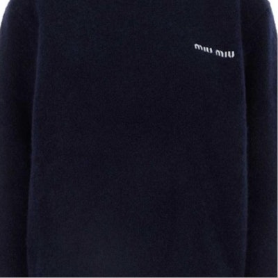 (Women) MIU MIU SS24 Navy Pullover Knit Sweater with Logo Embroidery. MML965-14MW-F0008-S-OOO Shop (Women) MIU MIU SS24 Navy Pullover Knit Sweater with Logo Embroidery. MML965-14MW-F0008-S-OOO