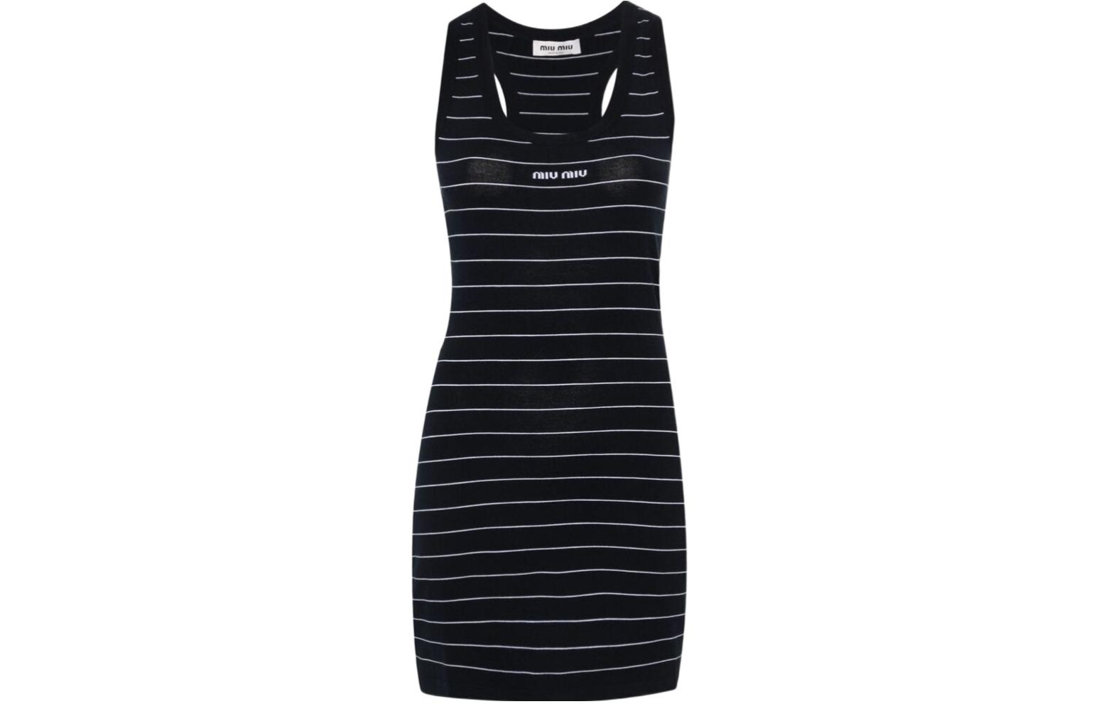 (Women) MIU MIU SS24  Navy Striped High-Waist Sleeveless Mini Dress MMA857-14HJ--F022XS-OOO