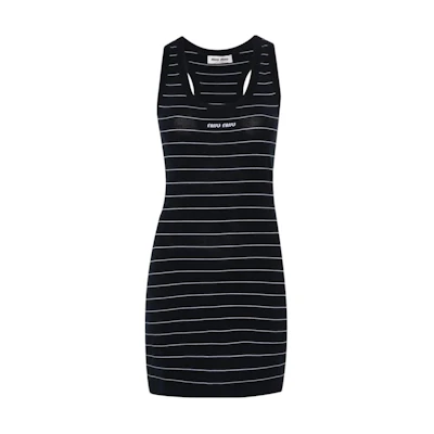 (Women) MIU MIU SS24 Navy Striped High-Waist Sleeveless Mini Dress MMA857-14HJ--F022XS-OOO