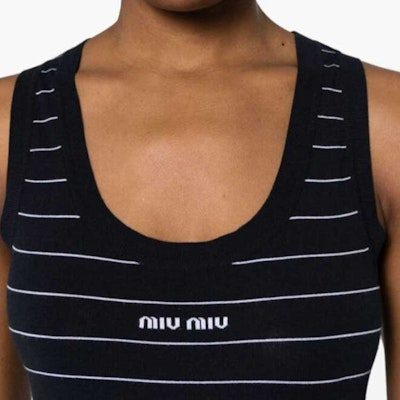 (W) MIU MIU SS24 海军蓝条纹高腰无袖迷你连衣裙 MMA857-14HJ--F022XS-OOO Sizing (W) MIU MIU SS24 海军蓝条纹高腰无袖迷你连衣裙 MMA857-14HJ--F022XS-OOO