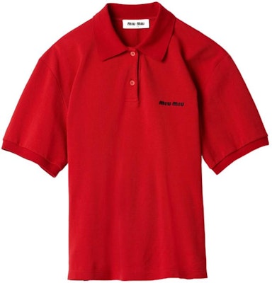 (W) MIU MIU SS24 Baju Polo Lengan Pendek Merah Bersulam Logo. MJN535-14RW-F0011-S-OOO Order (W) MIU MIU SS24 Baju Polo Lengan Pendek Merah Bersulam Logo. MJN535-14RW-F0011-S-OOO