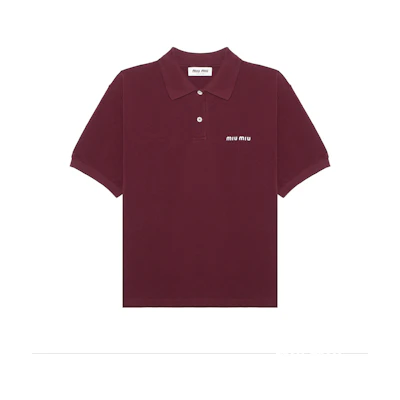 (Women) MIU MIU SS24 Red Logo Embroidered Short Sleeve Polo Shirt. MJN535-14RW-F0399-S-OOO