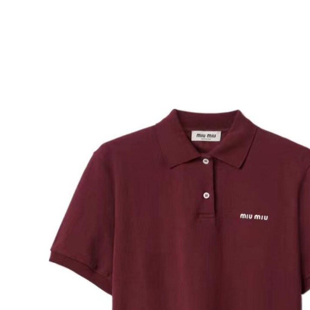 Sizing (Women) MIU MIU SS24  Red Logo Embroidered Short Sleeve Polo Shirt. MJN535-14RW-F0399-S-OOO