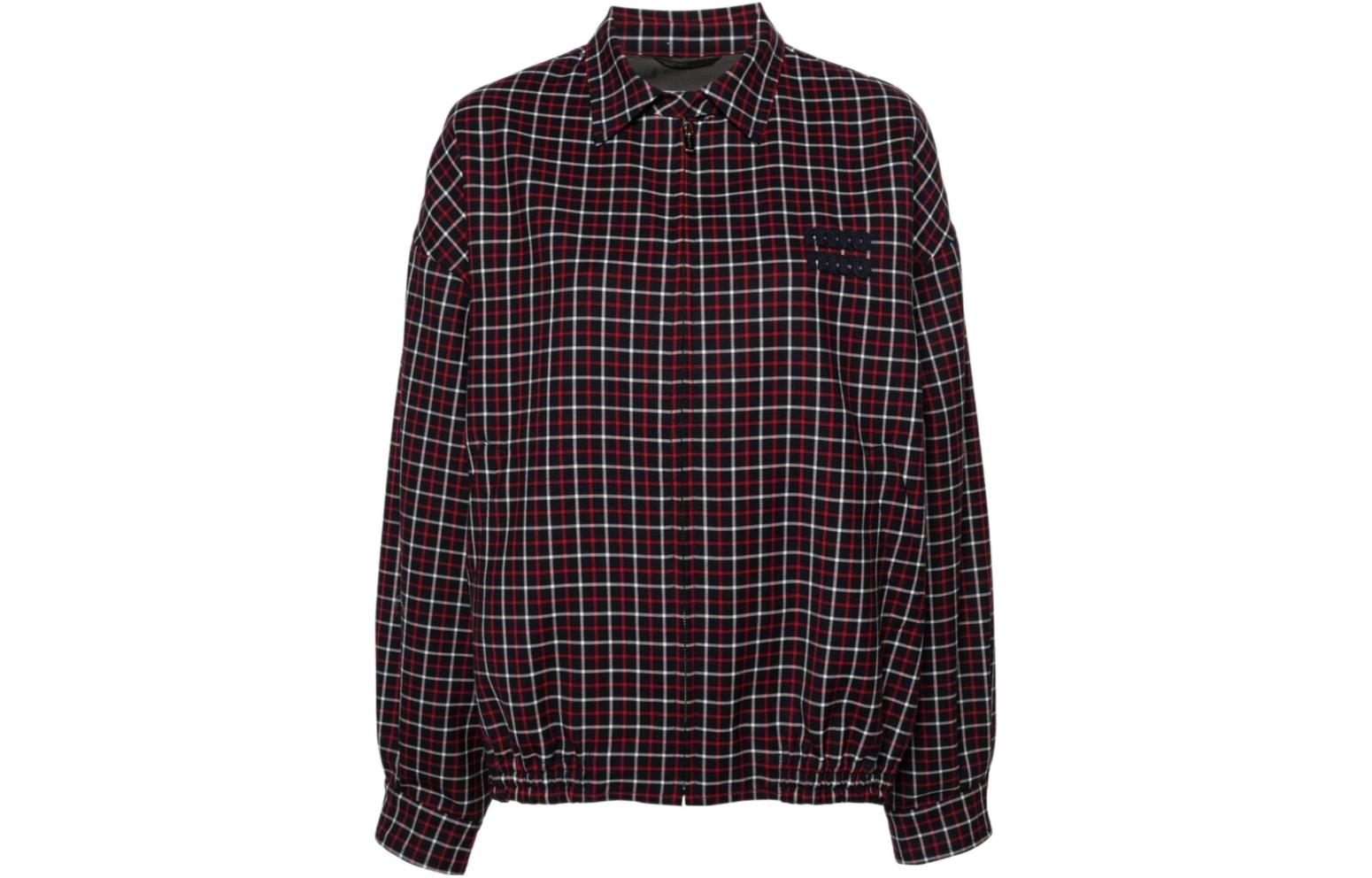 (Women) MIU MIU SS24  Red Plaid Zip-Up Pocket Long-Sleeve Jacket ML843-14HR-F0969-S-231