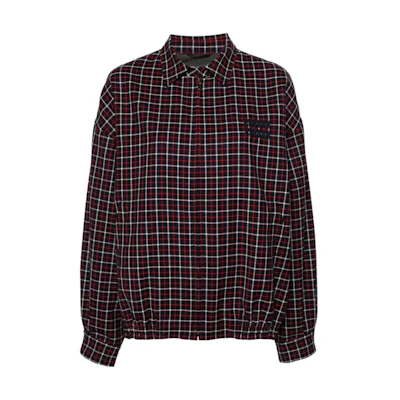 (Women) MIU MIU SS24 Red Plaid Zip-Up Pocket Long-Sleeve Jacket ML843-14HR-F0969-S-231
