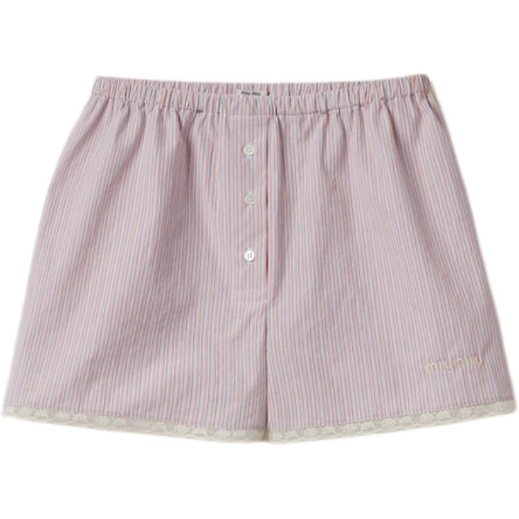 (Women) MIU MIU SS24  Striped Embroidered Logo Button Casual Shorts Multicolor SP9391-15AK-F0J3D-S-OOO