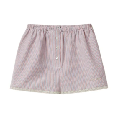 (Women) MIU MIU SS24 Striped Embroidered Logo Button Casual Shorts Multicolor SP9391-15AK-F0J3D-S-OOO