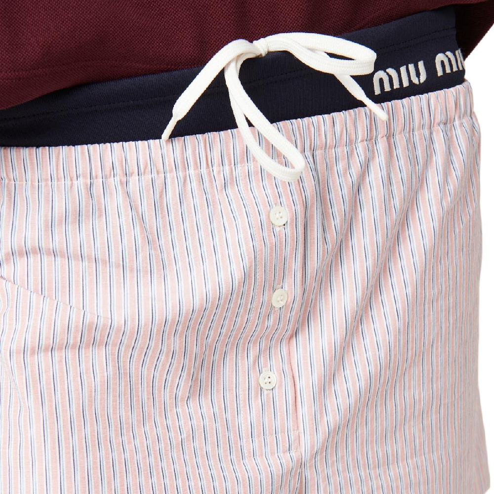 Details for (W) MIU MIU SS24 條紋刺繡標誌鈕扣休閒短褲 多色 SP9391-15AK-F0J3D-S-OOO