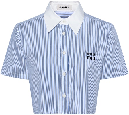 (W) MIU MIU SS24 Baju Berjalur Logo Sulaman Lengan Pendek Biru MK1832-139C-F0X75-S-OOO Buy (W) MIU MIU SS24 Baju Berjalur Logo Sulaman Lengan Pendek Biru MK1832-139C-F0X75-S-OOO