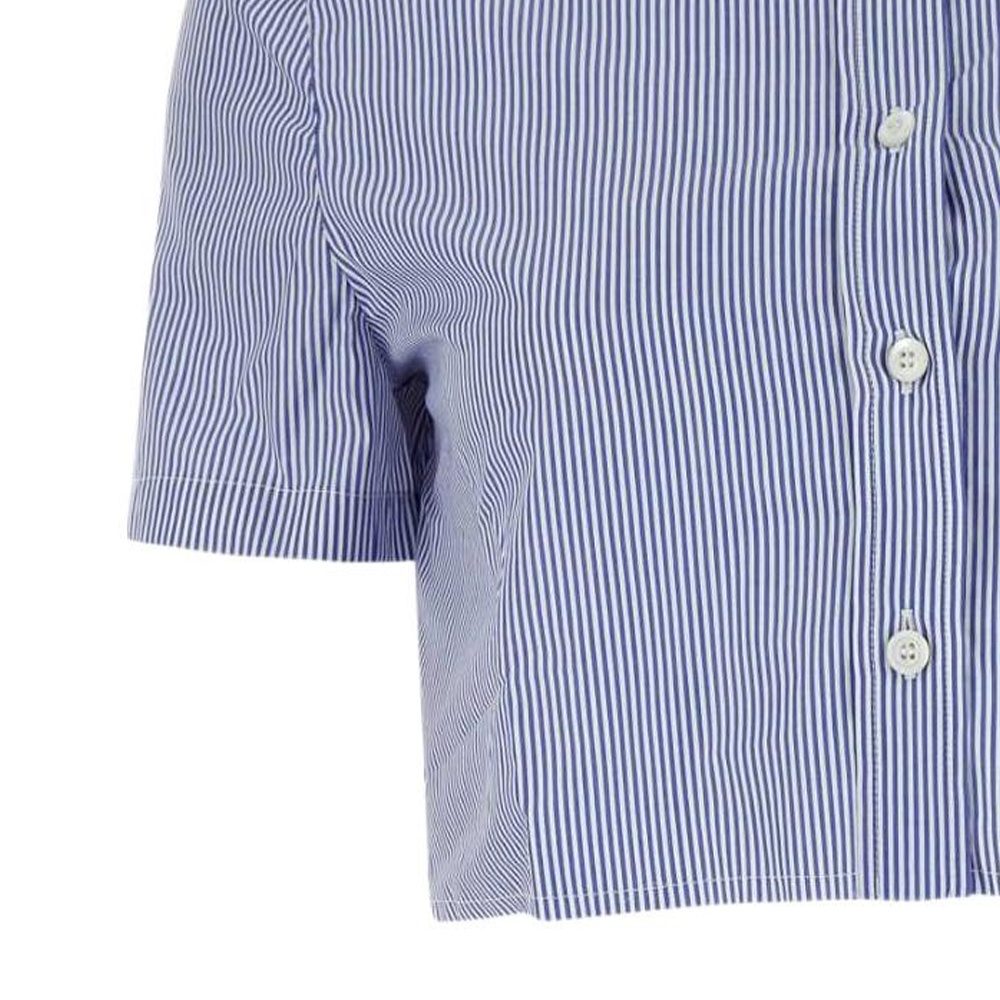 Purchase (W) MIU MIU SS24 Baju Berjalur Logo Sulaman Lengan Pendek Biru MK1832-139C-F0X75-S-OOO