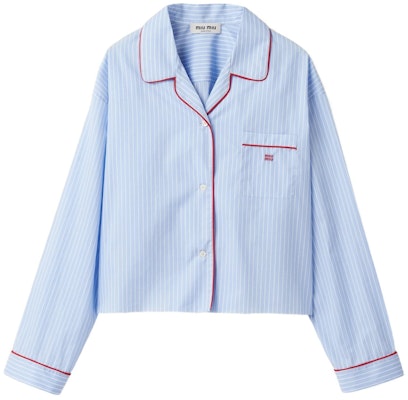 (W) MIU MIU SS24 条纹印花长袖衬衫 浅蓝色. MK1819-137Q-F0X24-S-OOO Buy (W) MIU MIU SS24 条纹印花长袖衬衫 浅蓝色. MK1819-137Q-F0X24-S-OOO